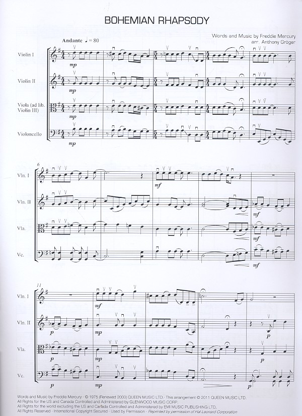 Bohemian Rhapsody: for string quartet