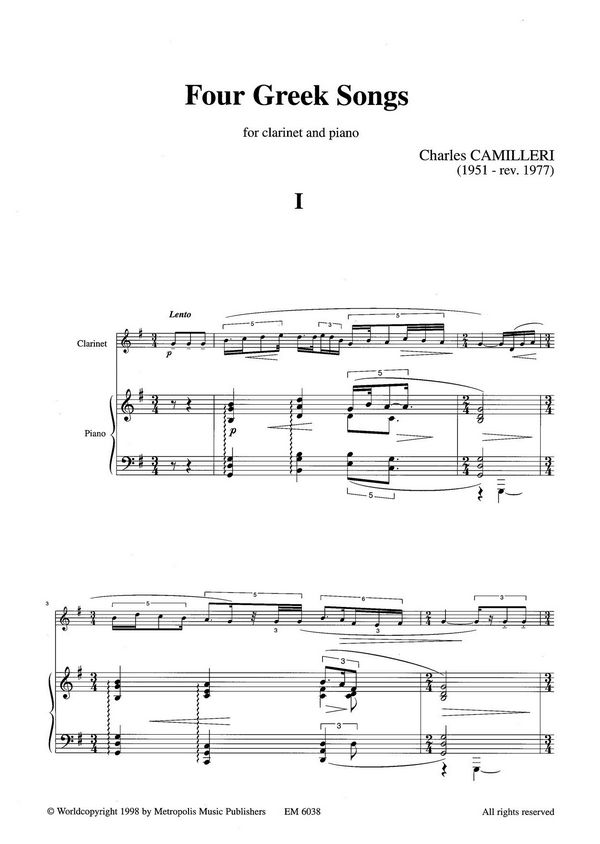 4 Greek Songs: for clarinet and