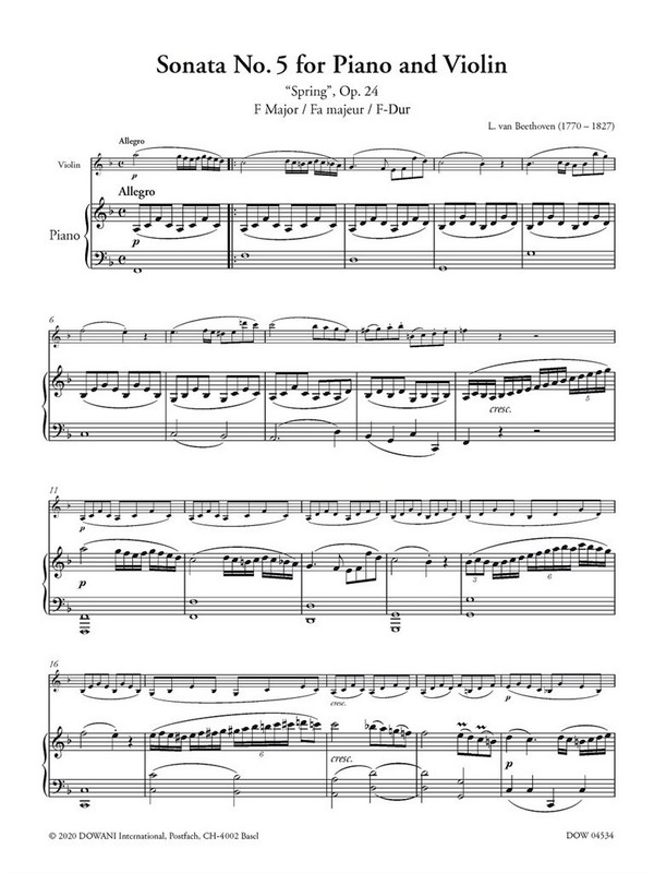 Sonata no.5 "Spring" op.24 F Major (+2 CD's +Online Audio)