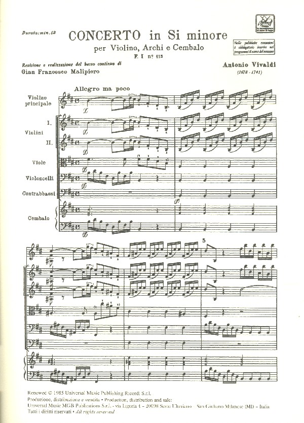 Konzert h-Moll RV386: für Violine,