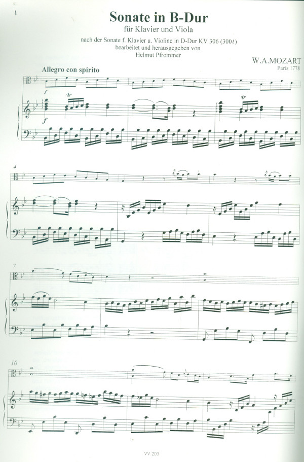 Sonate B-Dur KV306 für Violine und Klavier