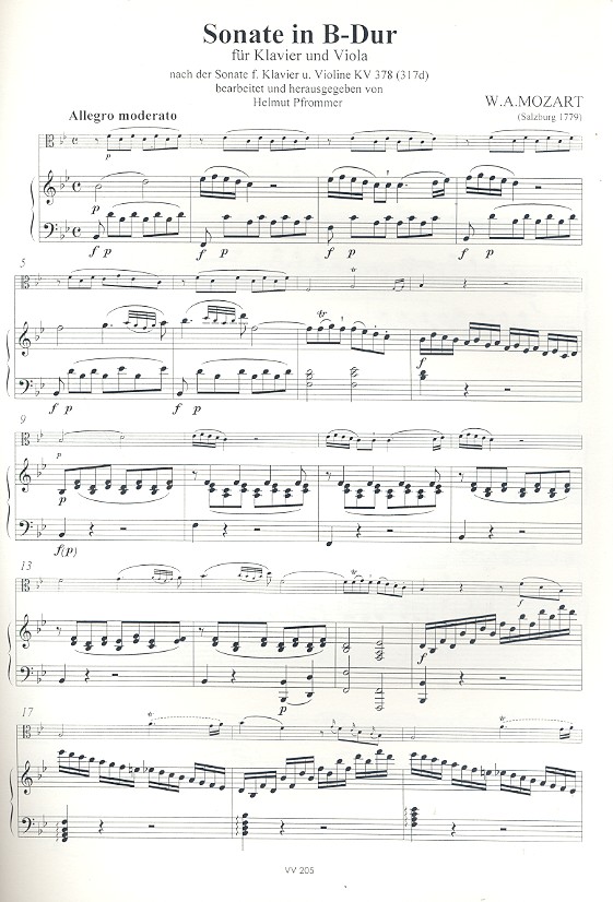 Sonate B-Dur KV378 für Violine und Klavier