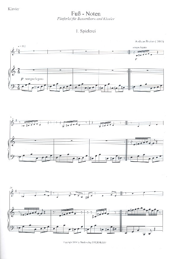 Fuß-Noten für Bassetthorn und Klavier