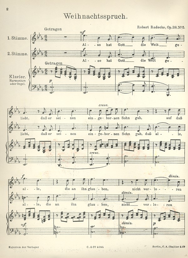 Weihnachtsspruch op.38,5 Duett