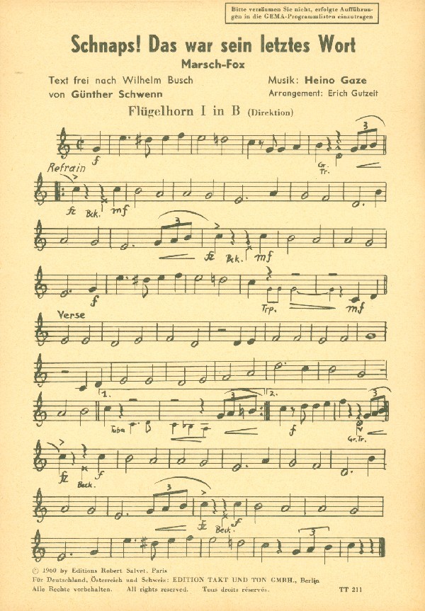 Schnaps das war sein letztes Wort   und