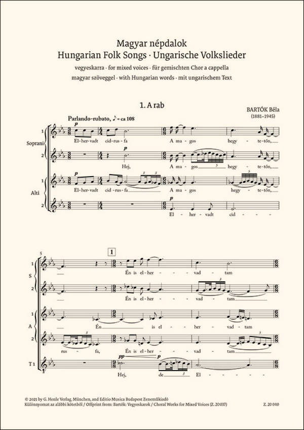 Z20040  Hungarian Folk Songs