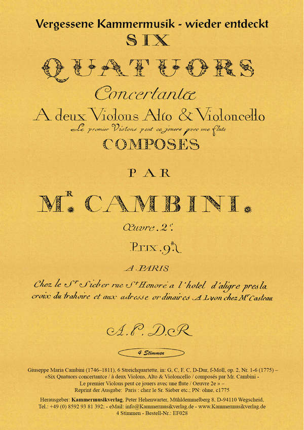 6 Streichquartette op.2 für 2 Violinen,