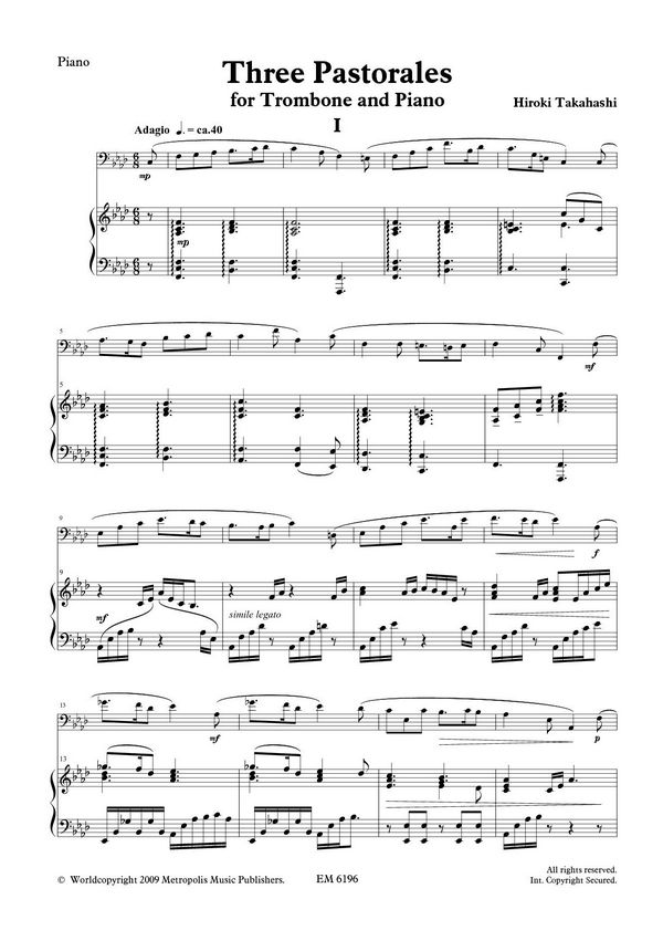 3 Pastorales for trombone and piano