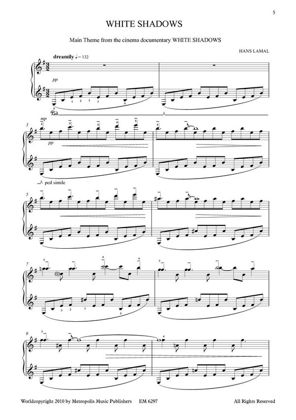 2 Themes of White Shadows: for easy piano