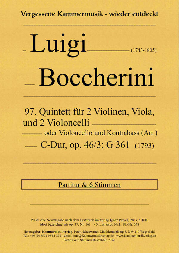 Steichquintett Nr.97 C-Dur op.46,3 für 2