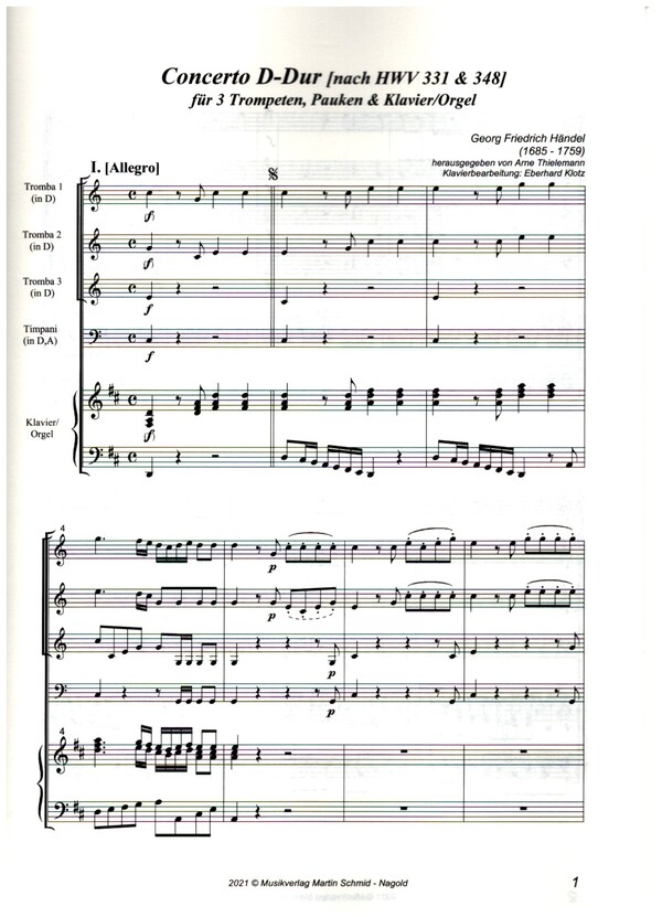 Concerto D-Dur (nach HWV331 und 348)