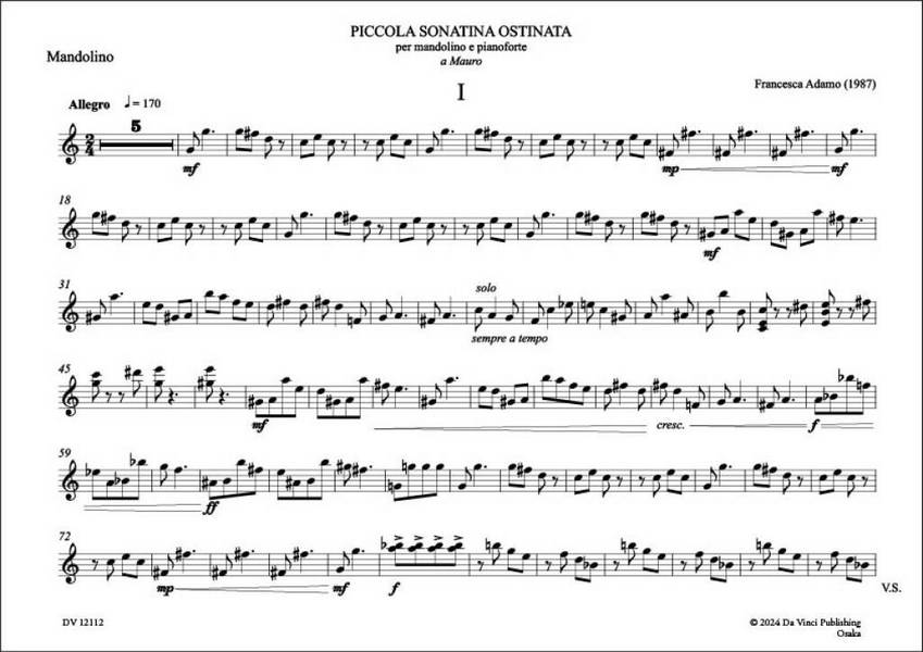 Piccola Sonatina Ostinata, for Mandolin and Piano