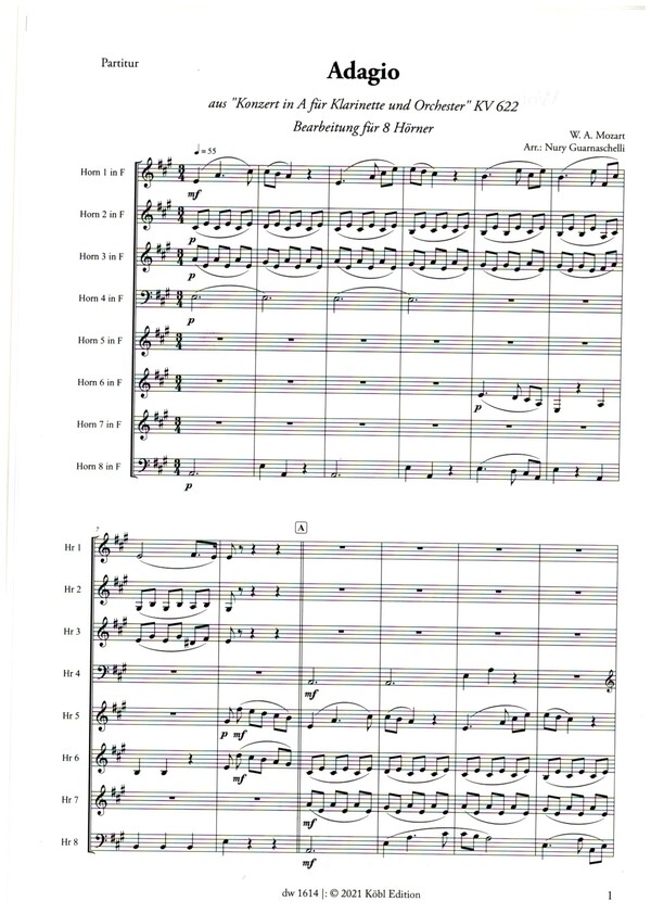 Adagio aus dem Klarinettenkonzert in A für Klarinette und Orchester