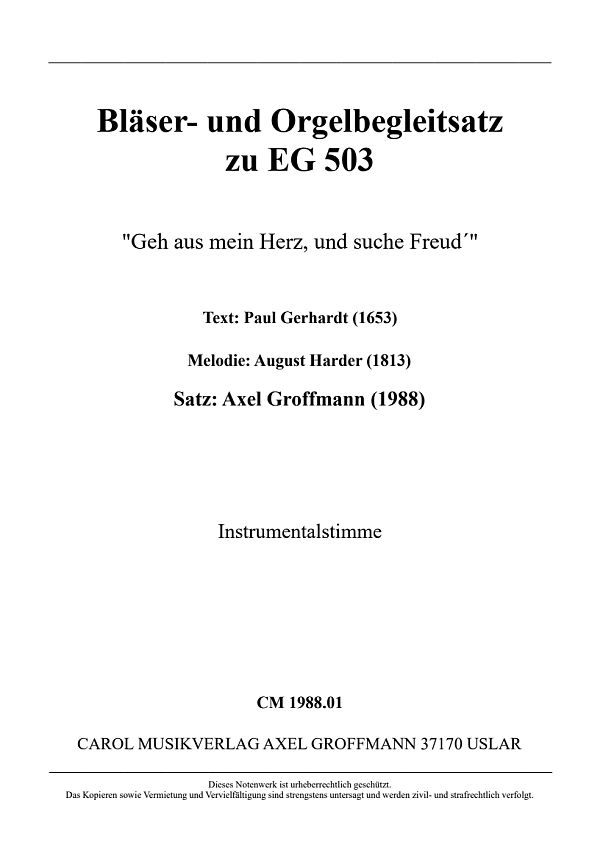 Bläser- und Orgelbegleitsatz zu EG503 - "Geh aus mein Herz und suche F