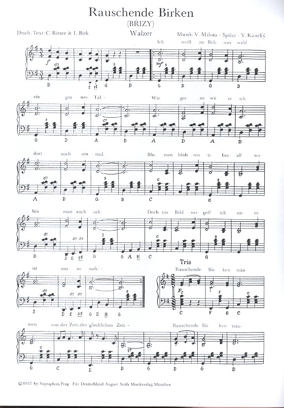 Rauschende Birken für Akkordeon (mit Text)