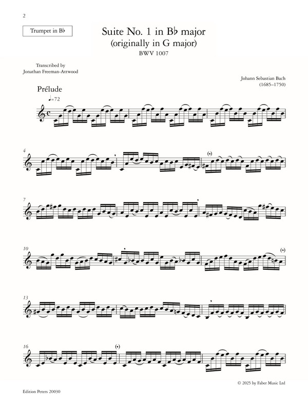 Selected Movements for Solo Trumpet transcribed from the Cello Suites
