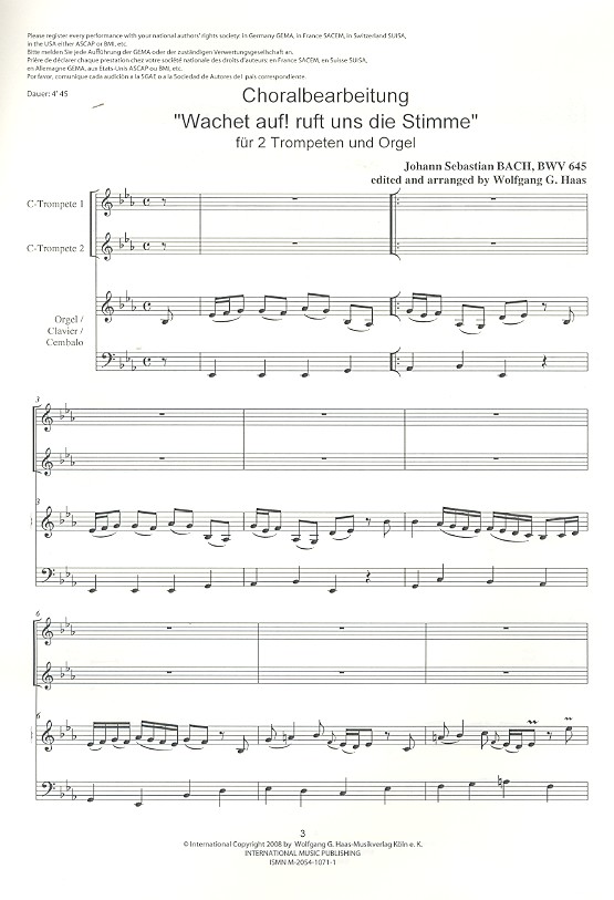Wachet auf ruft uns die Stimme BWV645