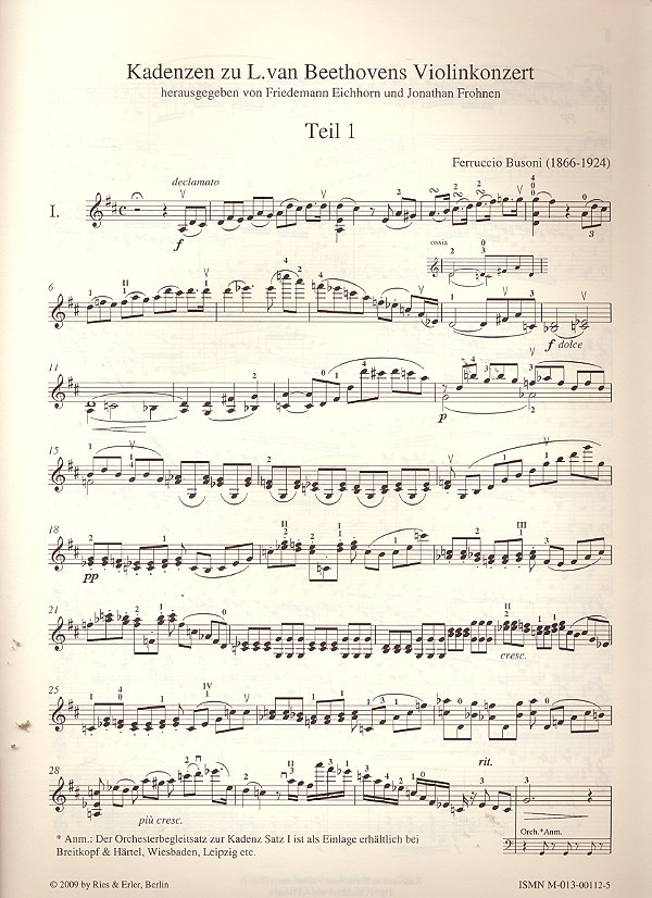 Kadenzen zu den großen Violinekonzerten