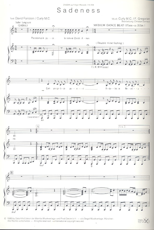 Sadeness - Part I: für Klavier