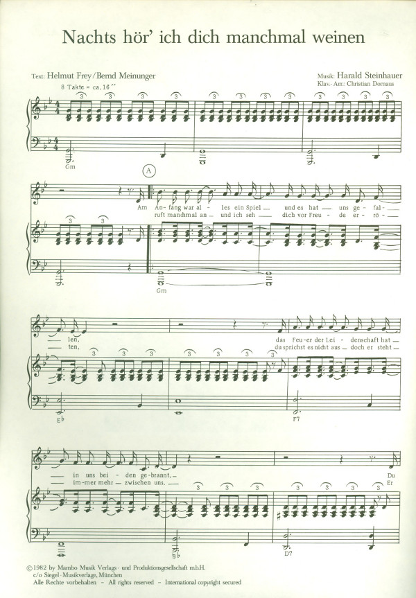 Nachts hör´ ich dich manchmal weinen: für