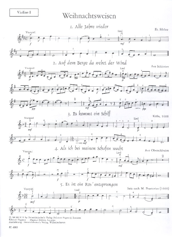 Weihnachtsweisen für Streichquartett