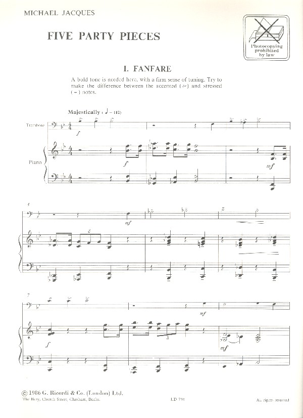 5 Party Pieces for trombone and piano