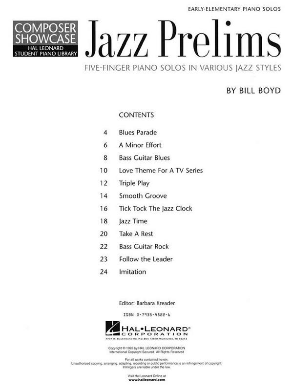 Jazz Prelims for 5-finger piano solos