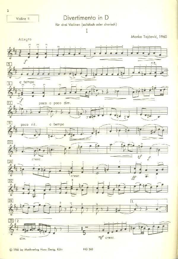 Divertimento D-Dur für 3 Violinen