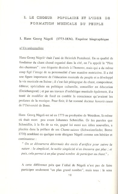 Hans Georg Nägeli Reflexions sur le