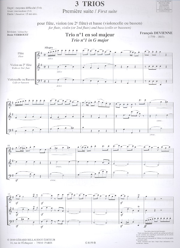 Trio sol majeur no.1 pour 2 flutes ou