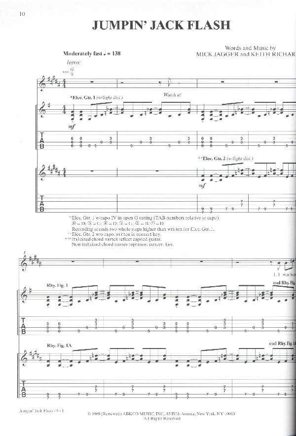 Get Yer Ya-Ya's Out: Songbook guitar/tab