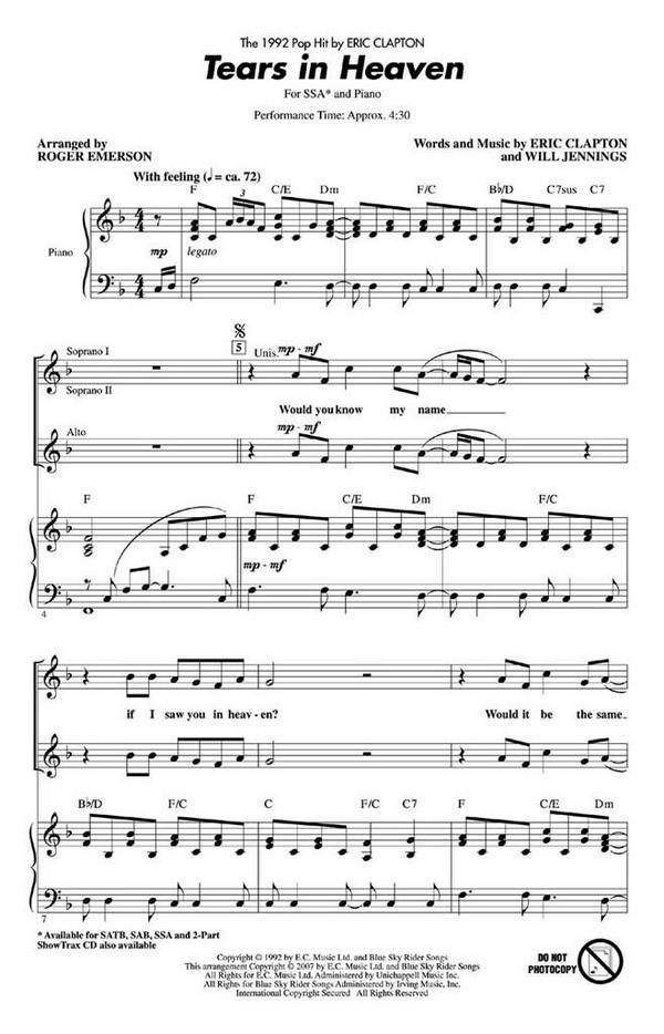 Tears in Heaven for female Chorus
