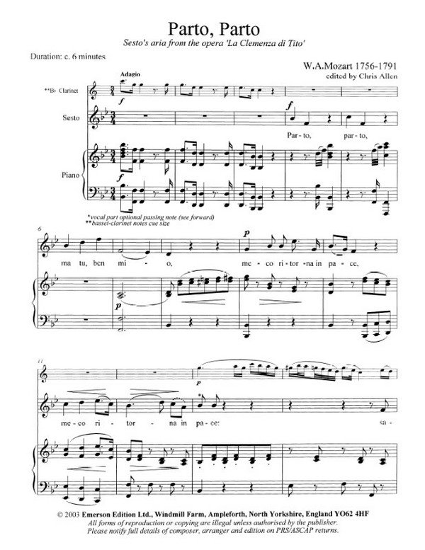 Parto parto for voice, clarinet and piano