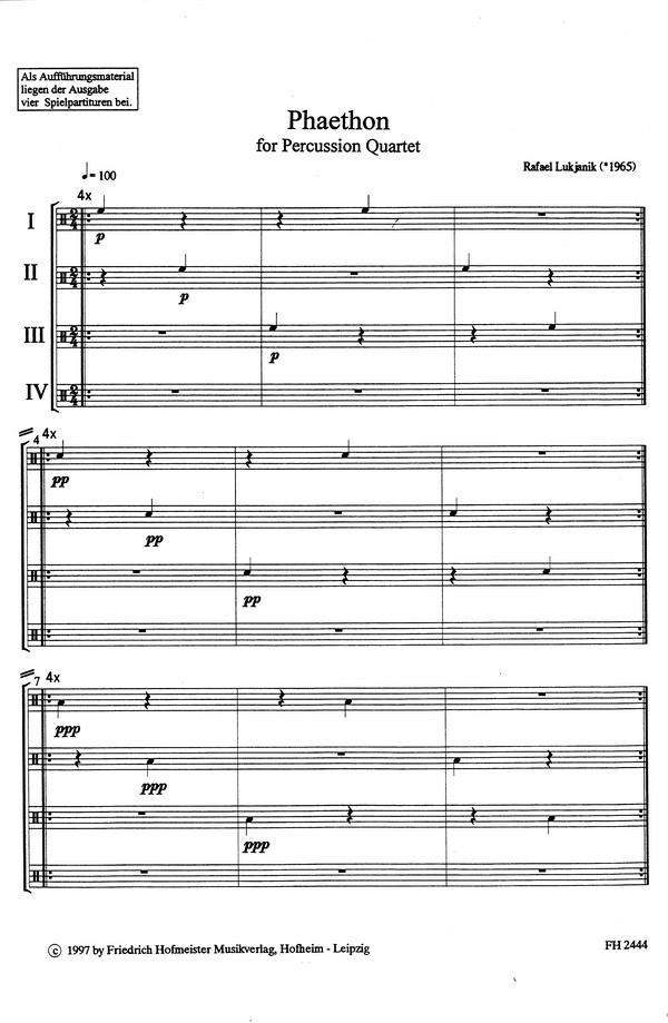 Phaethon für Percussion-Quartett