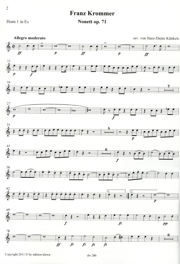 Nonett op.71 für 2 Oboen, 2 Klarinetten,