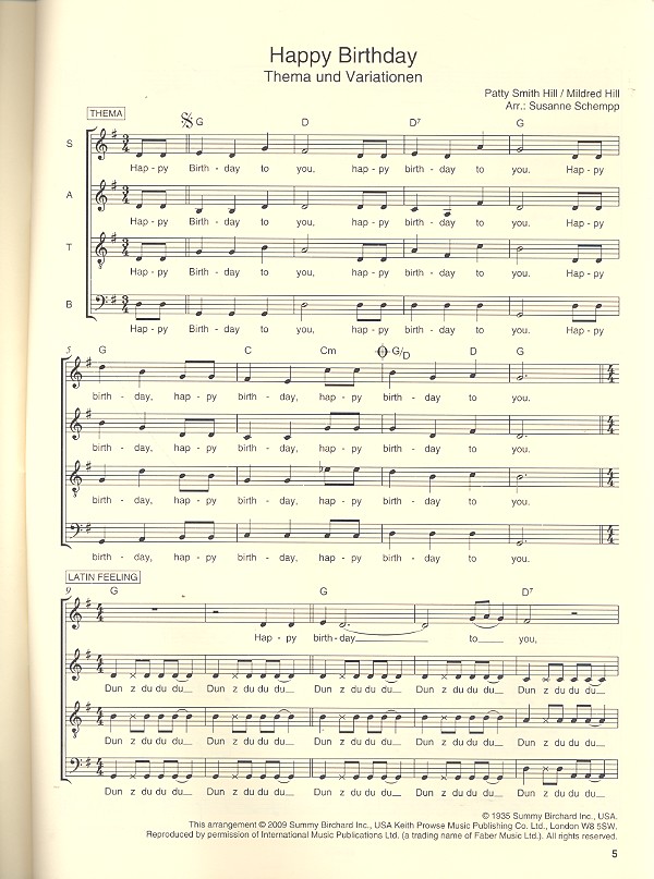 Happy Birthday für gem Chor a cappella