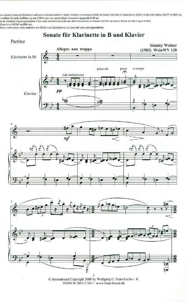 Sonata WeinWV120 für Klarinette
