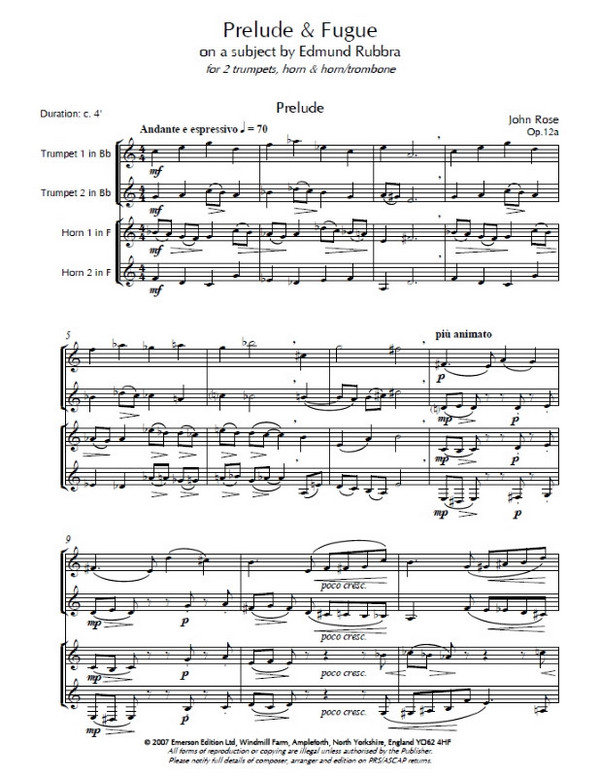 Prelude and Fugue for 2 trumpets and 2 horns