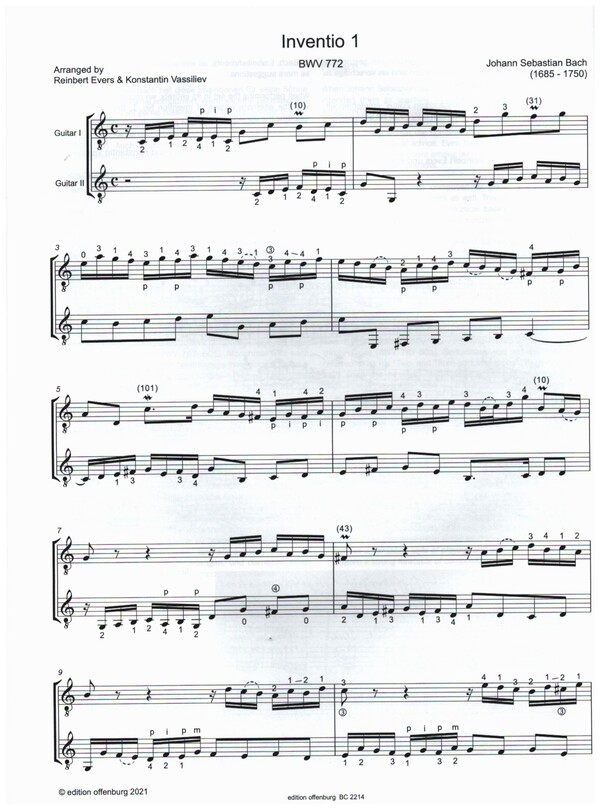 15 Inventionen BWV772 - 786, Anhang BWV772a