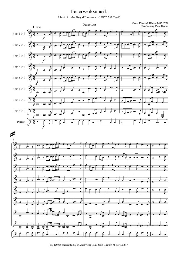 Feuerwerksmusik HWV351 für 8 Hörner