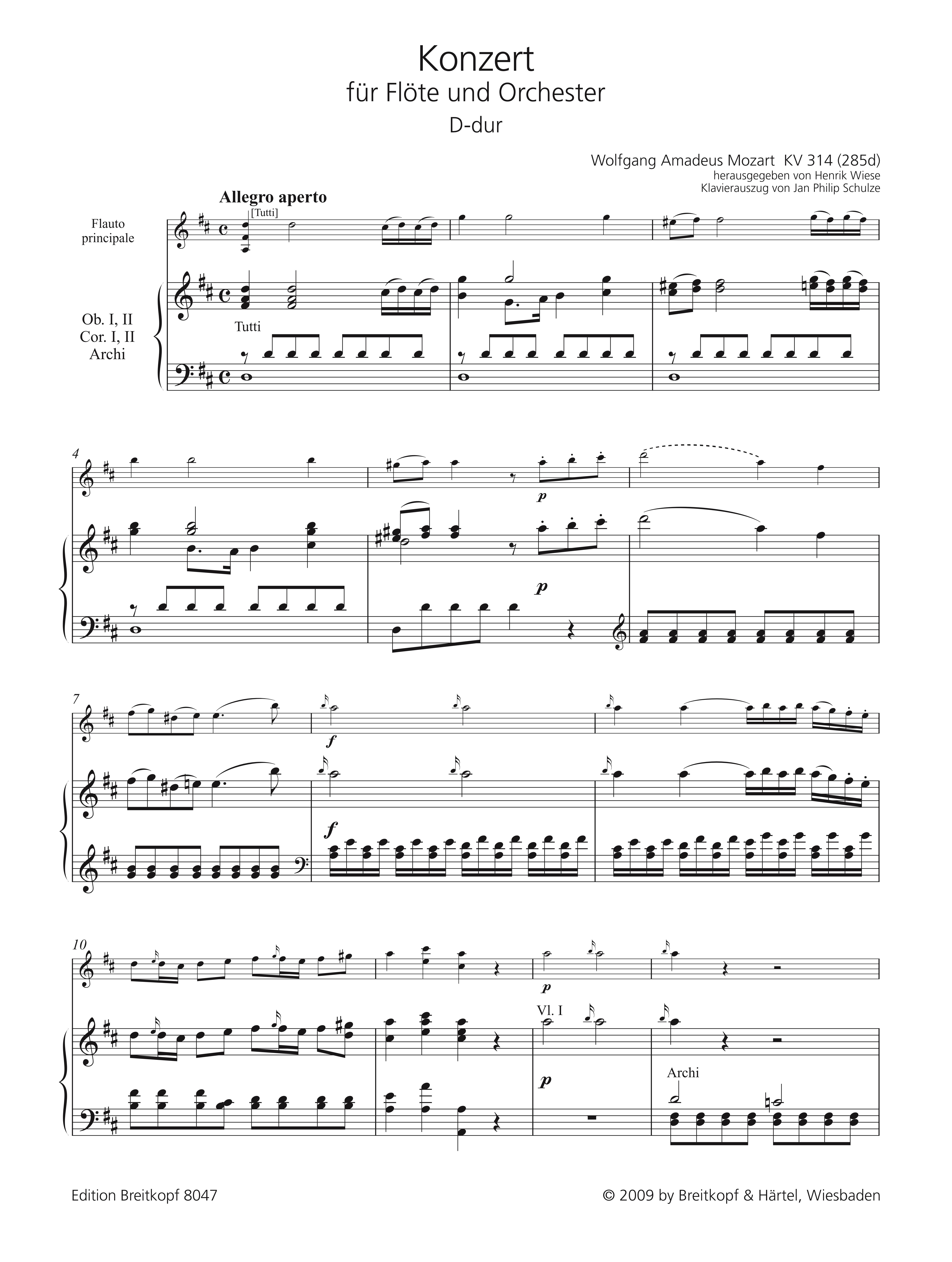 Konzert D-Dur Nr.2 KV314 für Flöte und Orchester