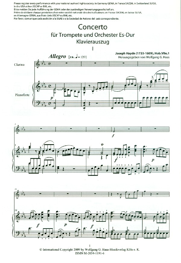 Konzert Es-Dur Hob.VIIe,1 für Trompete