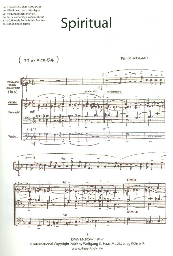 Spiritual ArgWV5 für Posaune (Trompete)