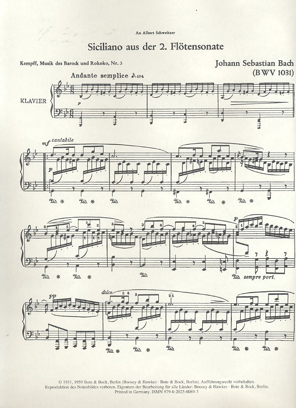 Siciliano aus der 2. Flötensonate BWV1031