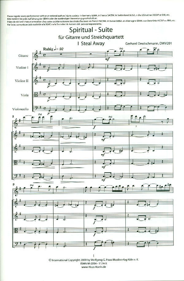 Spiritual Suite DWV201 für Gitarre,
