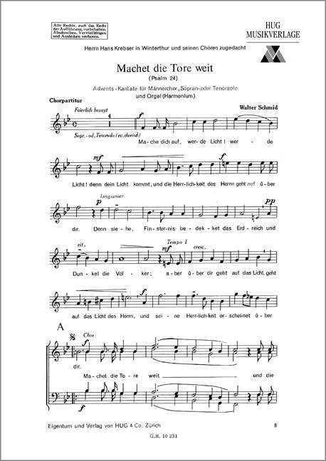 Machet die Tore weit für Sopran (Tenor),