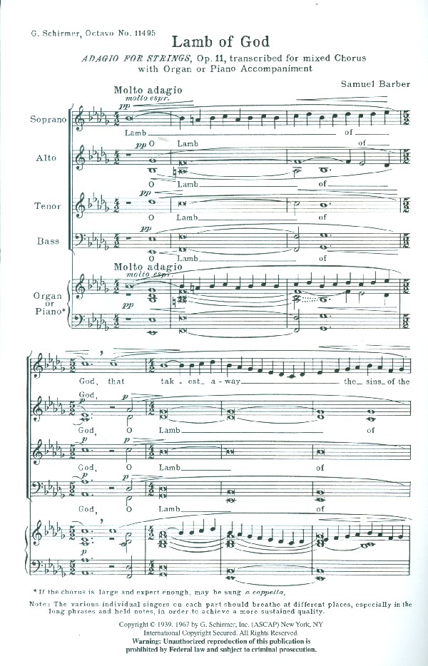 Lamb of God for mixed chorus