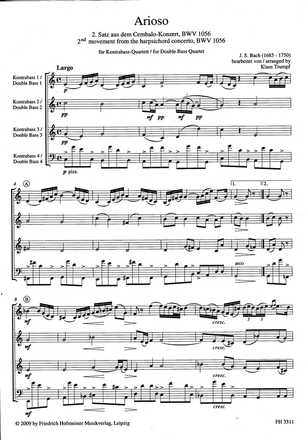 Arioso BWV1056 für 4 Kontrabässe