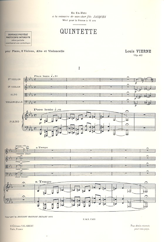 Quintette pour piano, 2 violons, alto