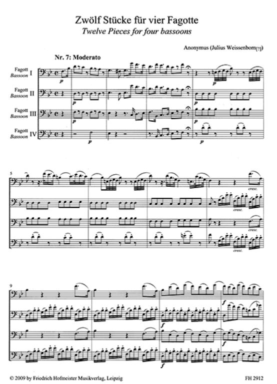 12 Stücke Band 2 (Nr.7-12 ) für 4 Fagotte